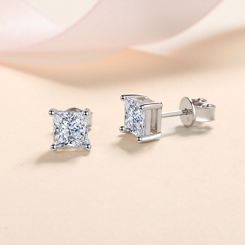 LANjewels Princess Shape Moissanite Stud Earrings