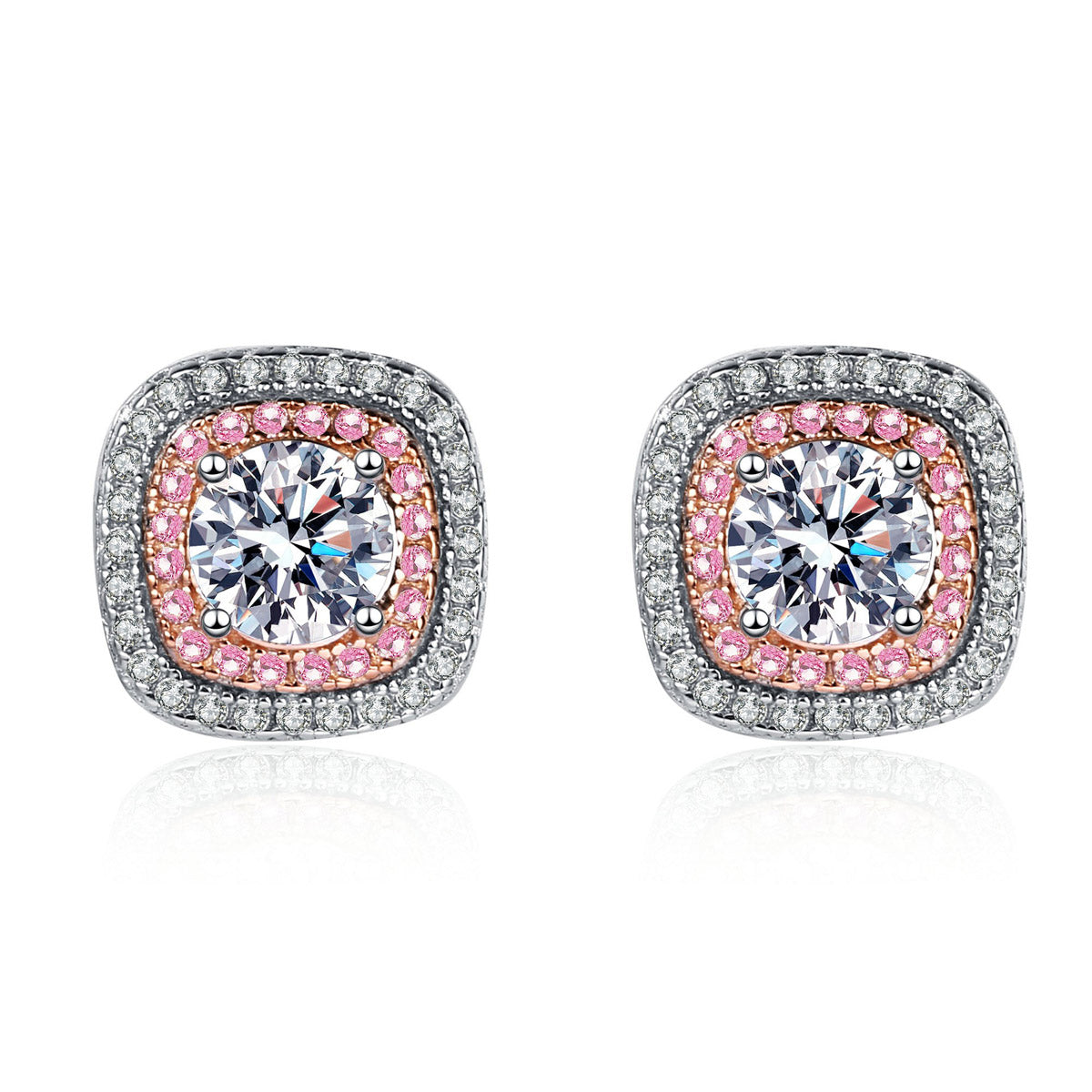 LANjewels Pink Halo Cushion Cut Moissanite Stud Earrings (1.0 ct.tw.)