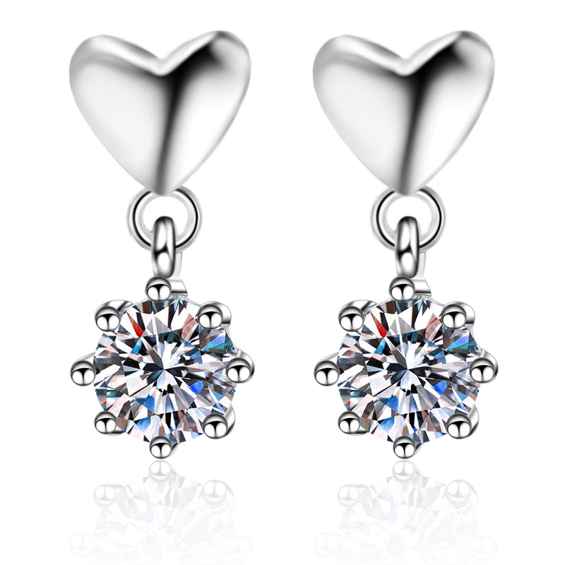 LANjewels Round Cut Moissanite Heart Drop Earrings (0.6 ct.tw.)