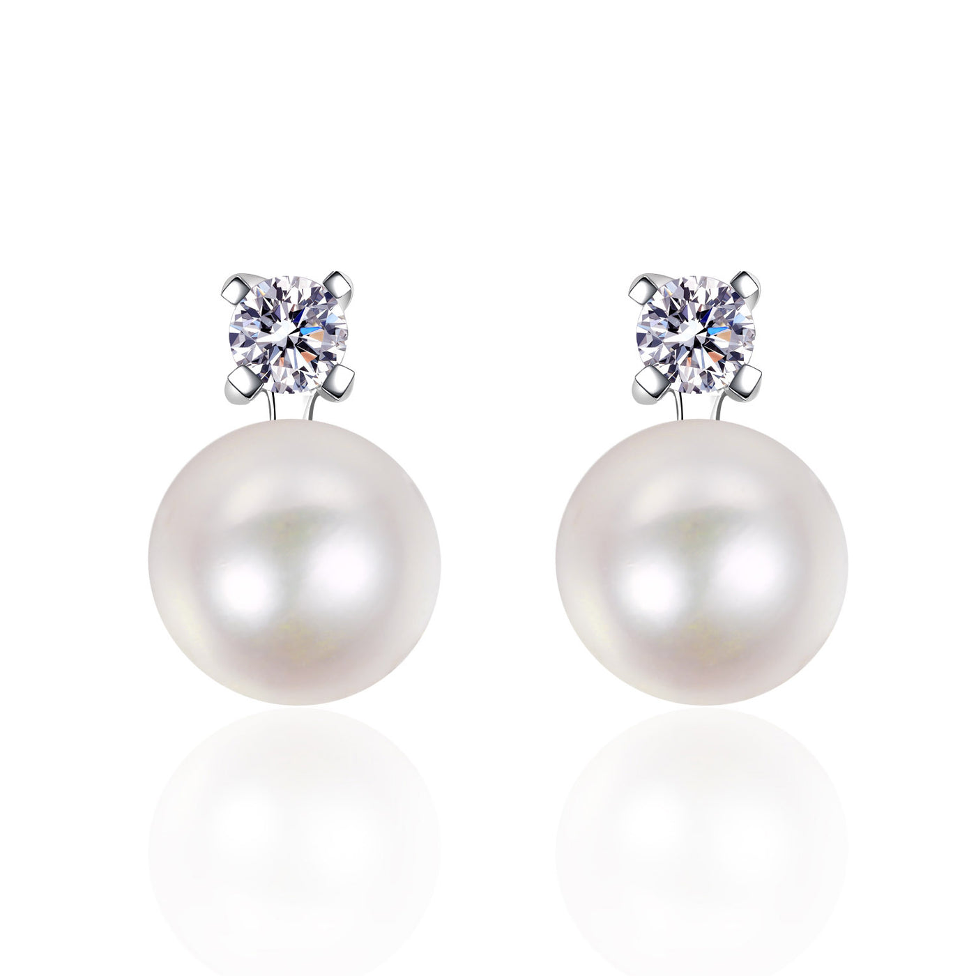 LANjewels Small Moissanite Pearl Stud Earrings