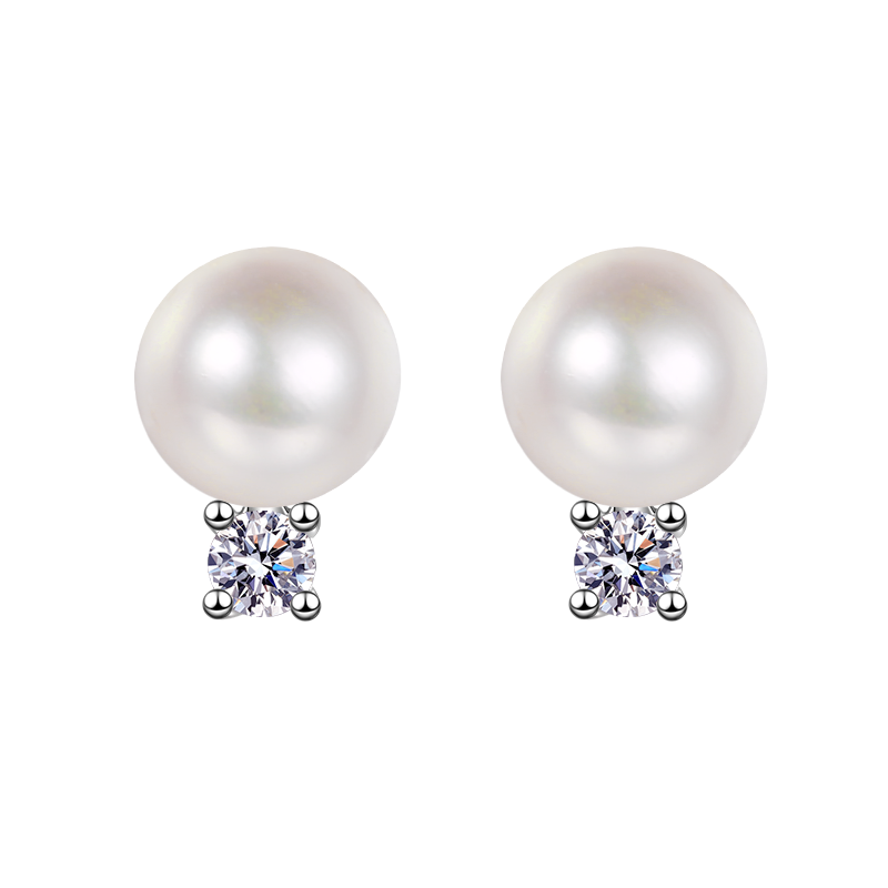 LANjewels Small Moissanite Pearl Stud Earrings