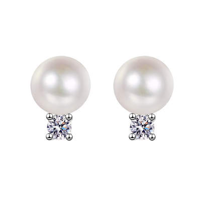 LANjewels Small Moissanite Pearl Stud Earrings