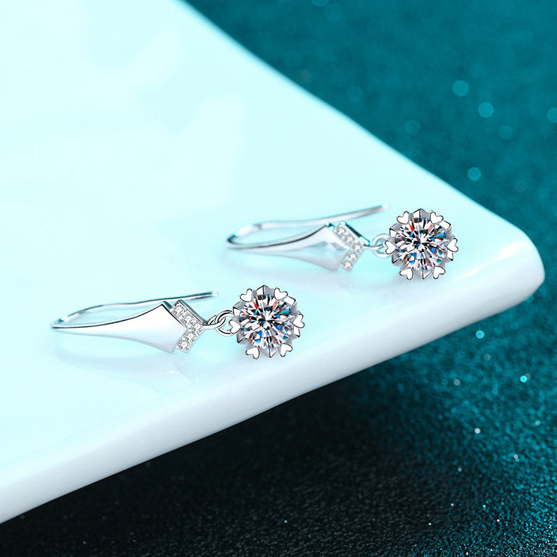 LANjewels Snowflake Love Moissanite Drop Earrings