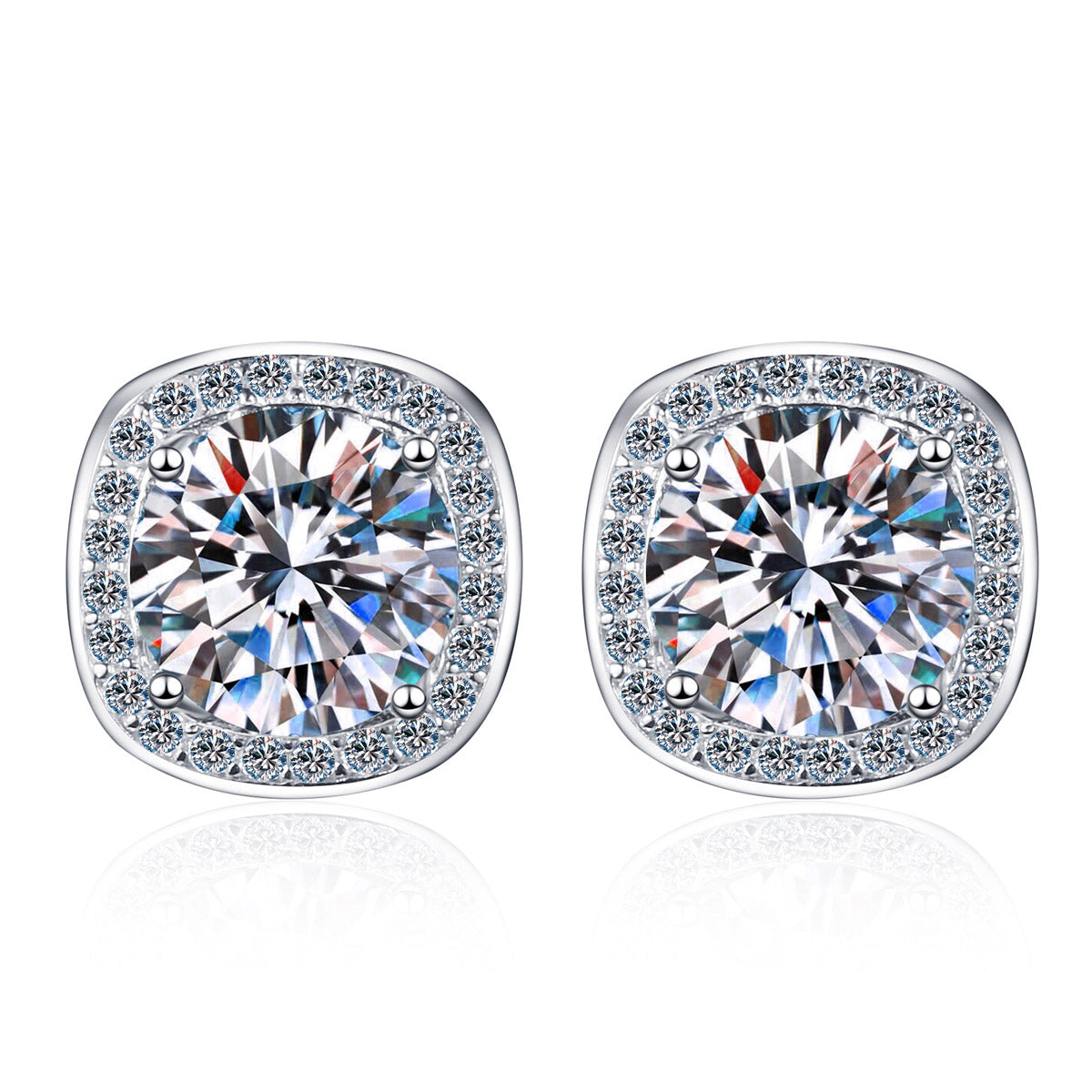 LANjewels Cushion Shape Halo Moissanite Stud Earrings