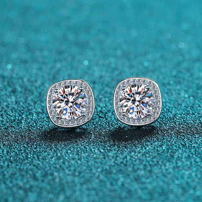 LANjewels Cushion Shape Halo Moissanite Stud Earrings