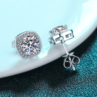 LANjewels Cushion Shape Halo Moissanite Stud Earrings