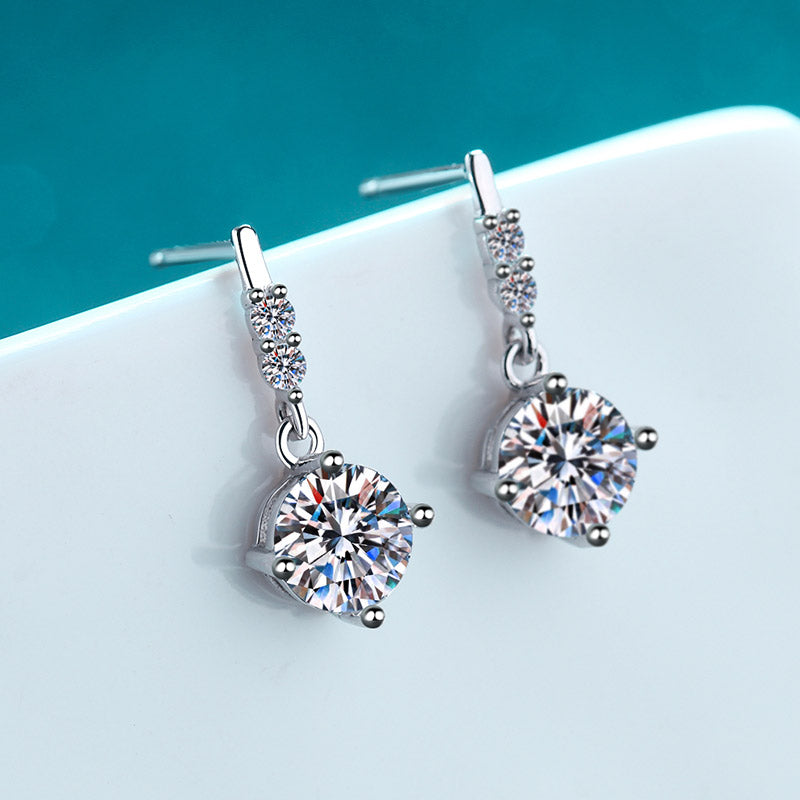 LANjewels Four-Prong Moissanite Drop Earrings