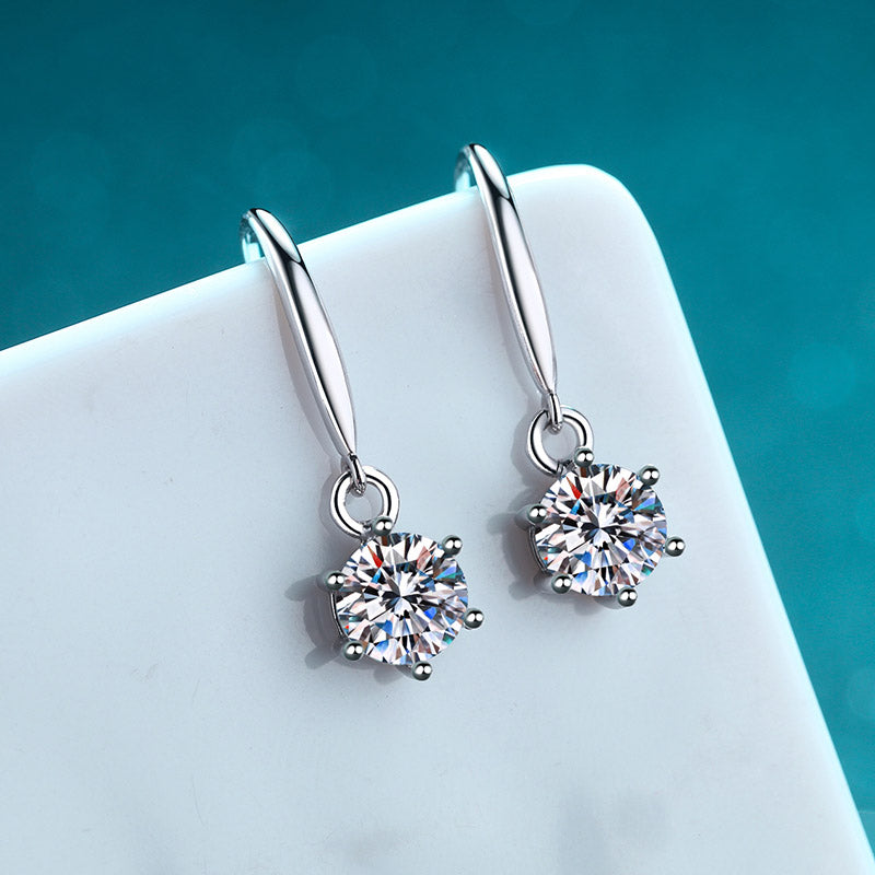 LANjewels Six-Prong Moissanite Drop Earrings