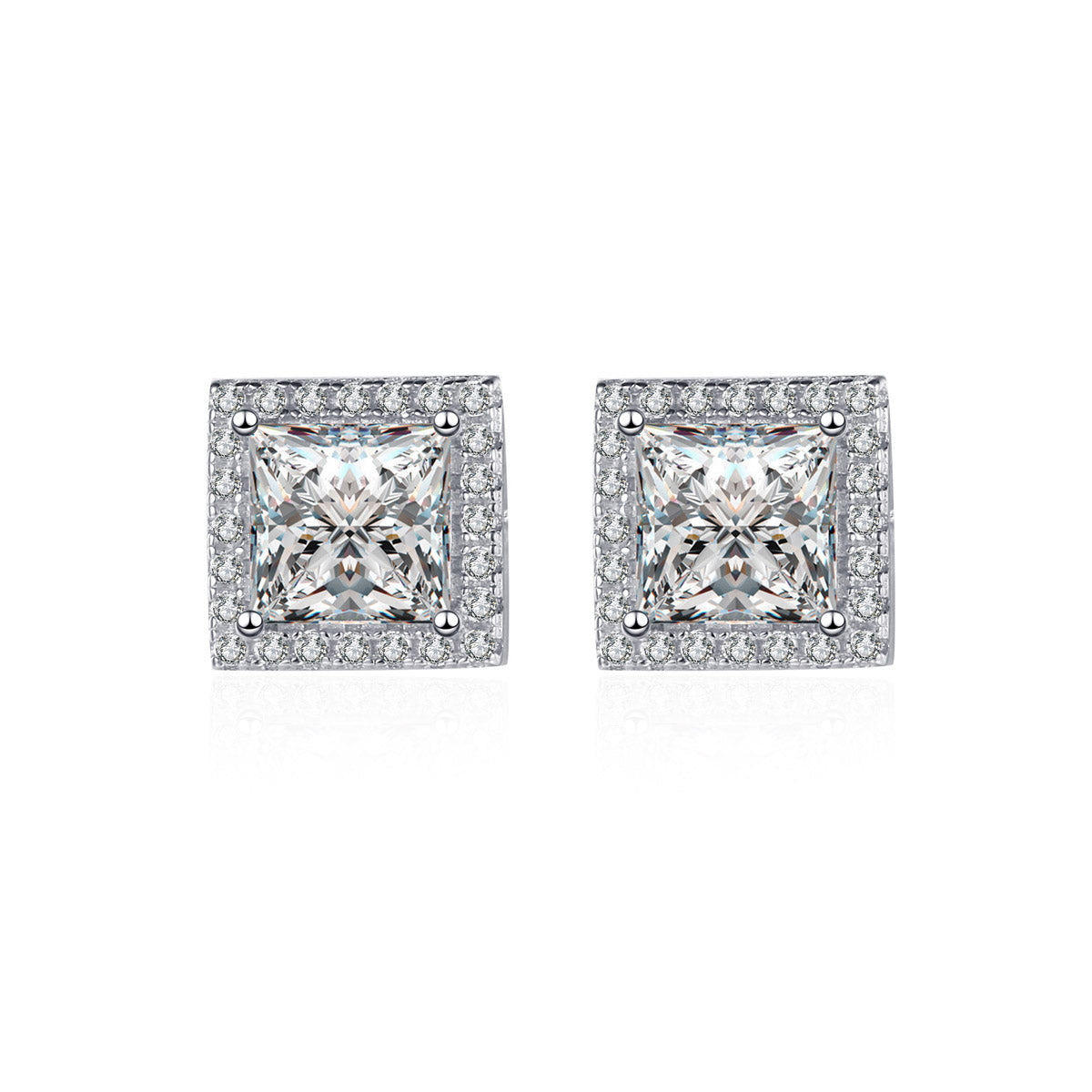 LANjewels Princess Four-Prong Moissanite Stud Earrings