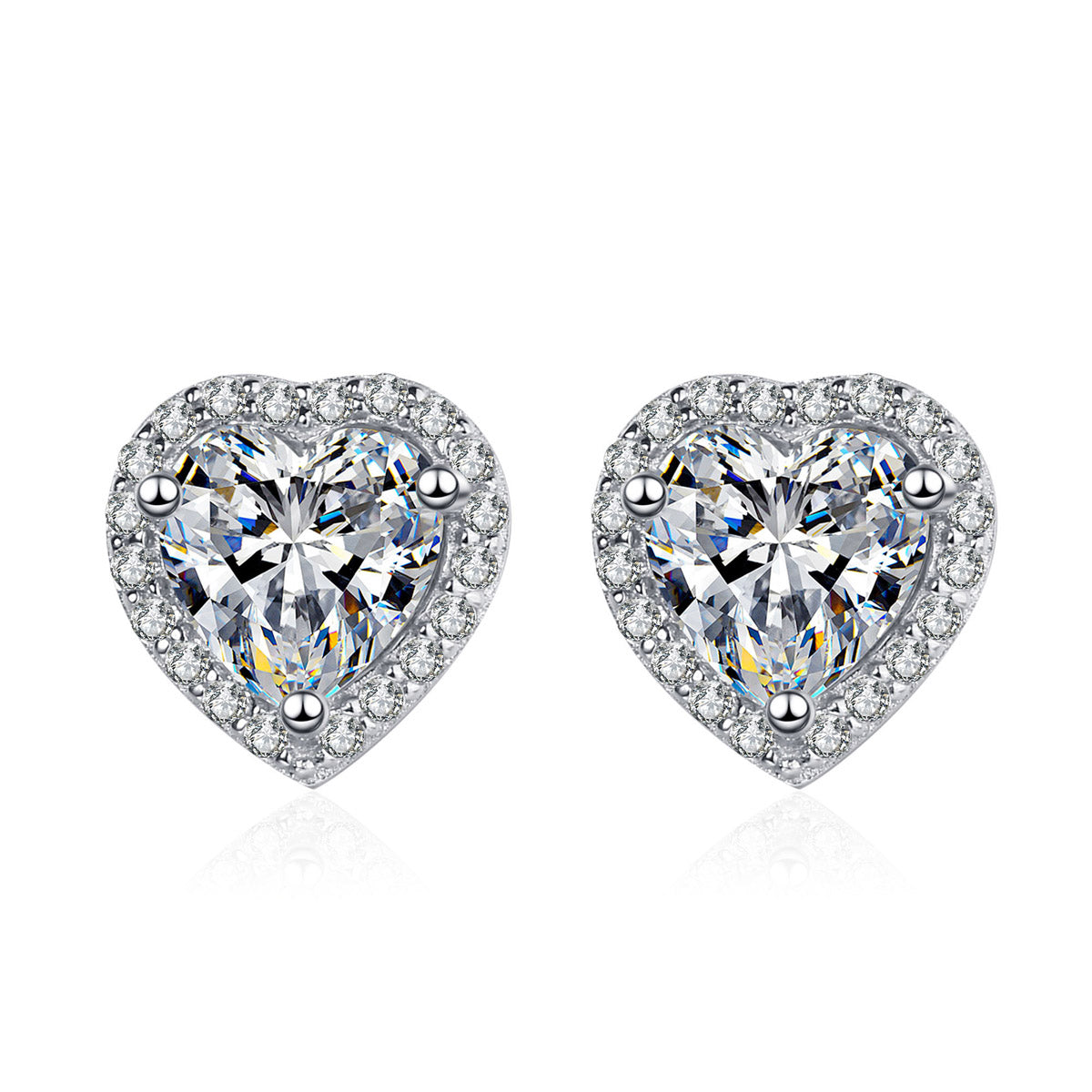 LANjewels Halo Heart Moissanite Stud Earrings