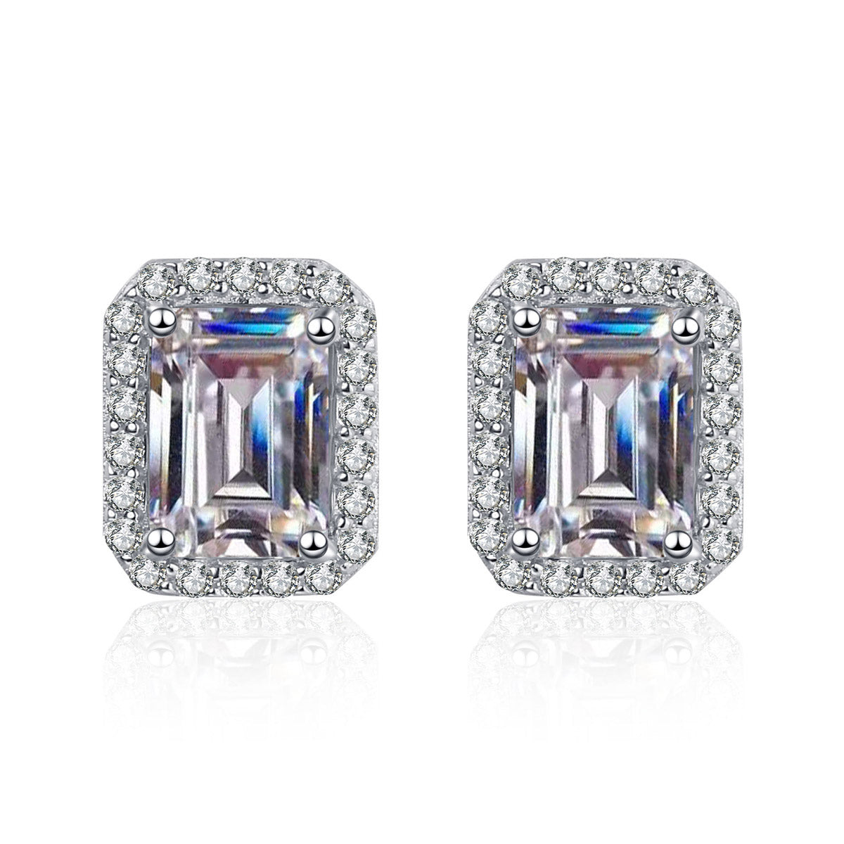 LANjewels Halo Emerald Moissanite Stud Earrings