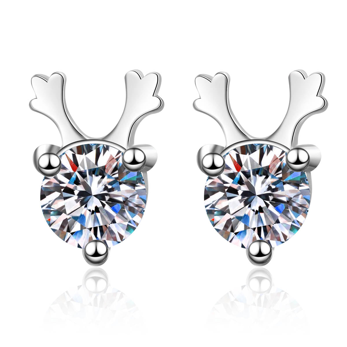 LANjewels Round Cut Moissanite Antler Stud Earrings (0.6 ct.tw.)