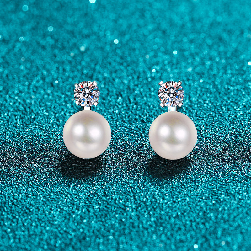 LANjewels Small Moissanite Pearl Stud Earrings