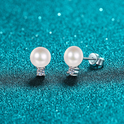 LANjewels Small Moissanite Pearl Stud Earrings