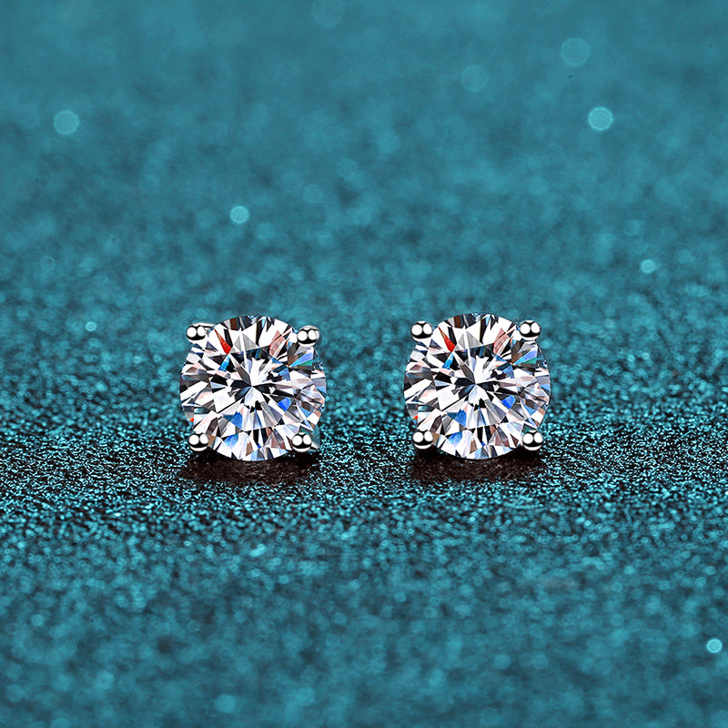 LANjewels Basket Setting Four-Prong Moissanite Stud Earrings