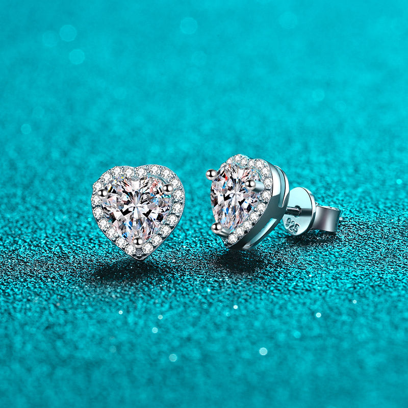 LANjewels Halo Heart Moissanite Stud Earrings