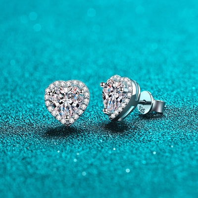 LANjewels Halo Heart Moissanite Stud Earrings