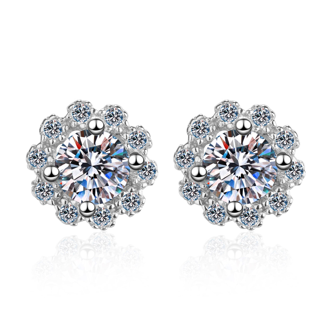 LANjewels Round Cut Flower Moissanite Stud Earrings