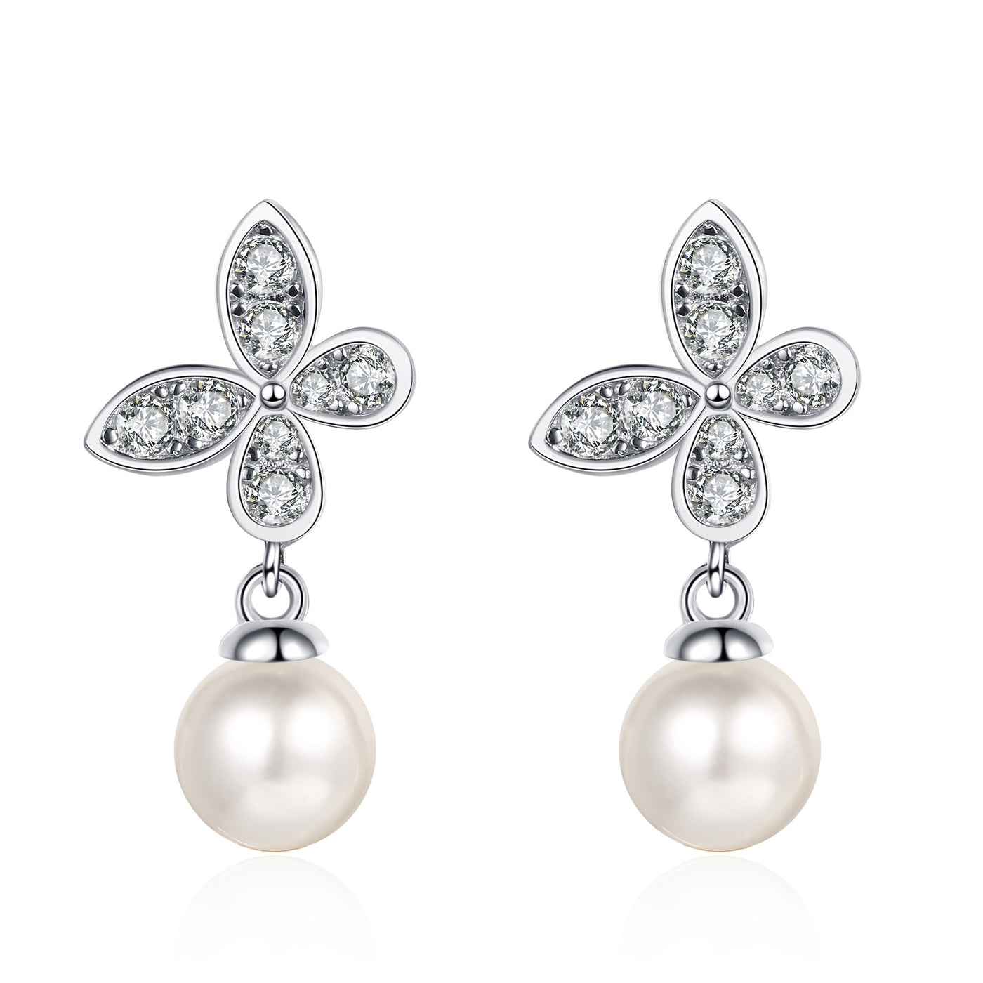 LANjewels Butterfly Moissanite Pearl Drop Earrings (0.4 ct.tw.)