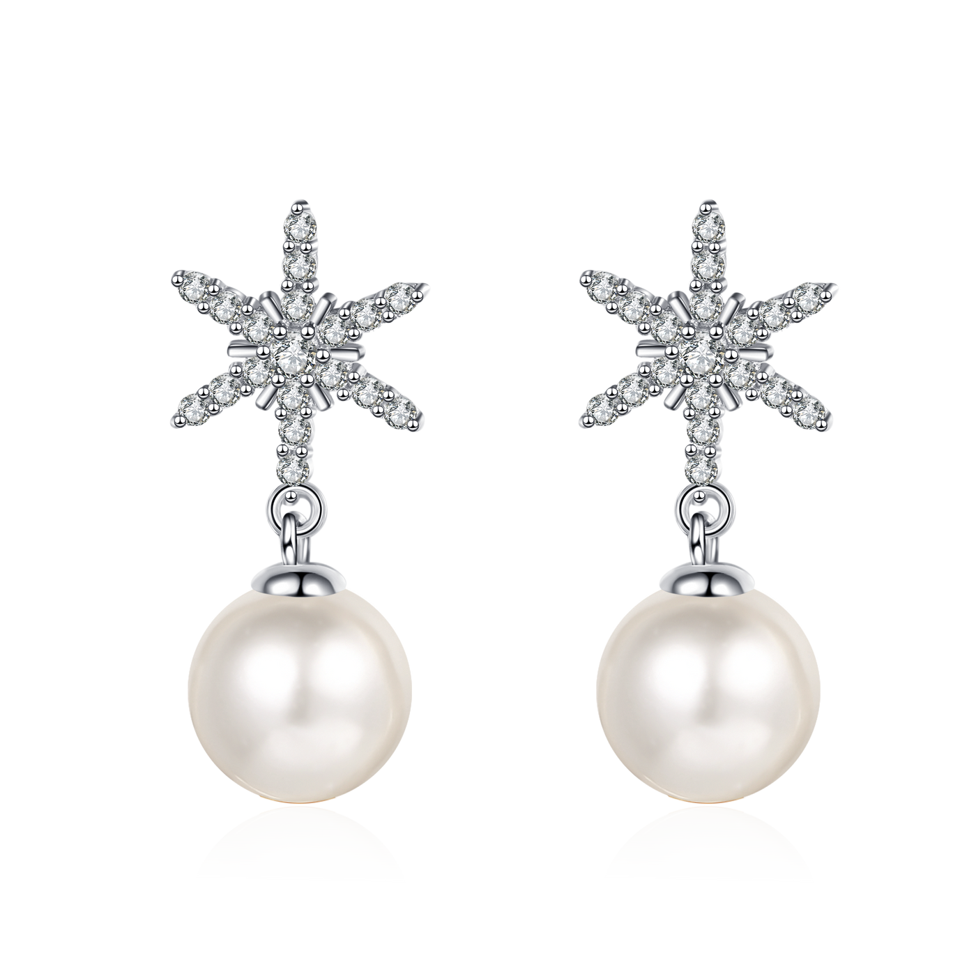 LANjewels Snowflake Moissanite Pearl Drop Earrings (0.25 ct.tw.)