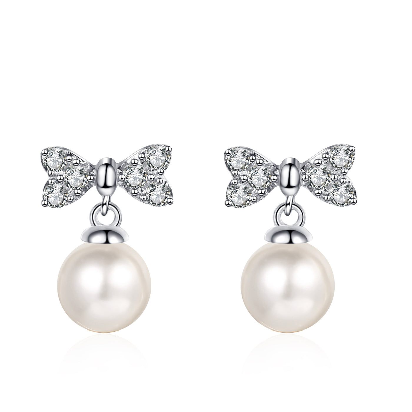 LANjewels Bowknot Moissanite Pearl Drop Earrings (0.3 ct.tw.)