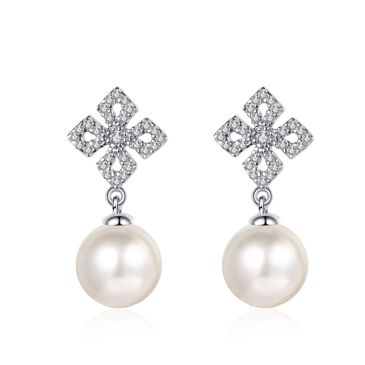 LANjewels Princess Moissanite Pearl Drop Earrings (0.3 ct.tw.)