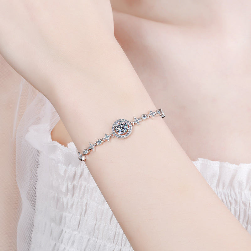 Lanjewels Halo Round Star Moissanite Diamond Bracelet 1.0 ct