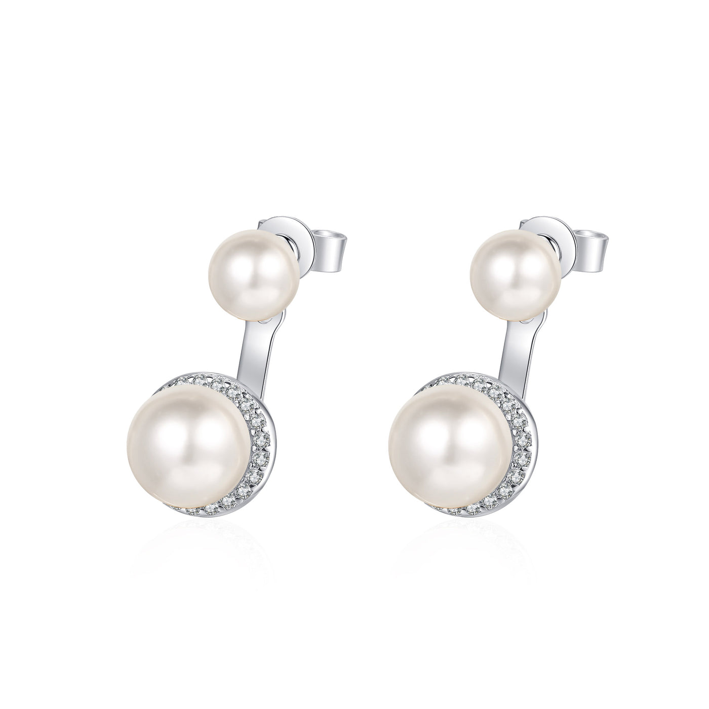 LANjewels Simple Moissanite Double Pearl Stud Earrings (0.26 ct.tw.)