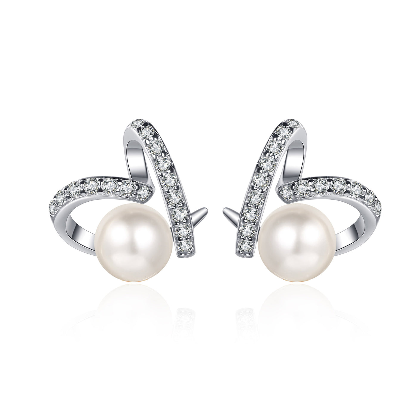 LANjewels Designer Heart Moissanite Pearl Stud Earrings (0.32 ct.tw.)