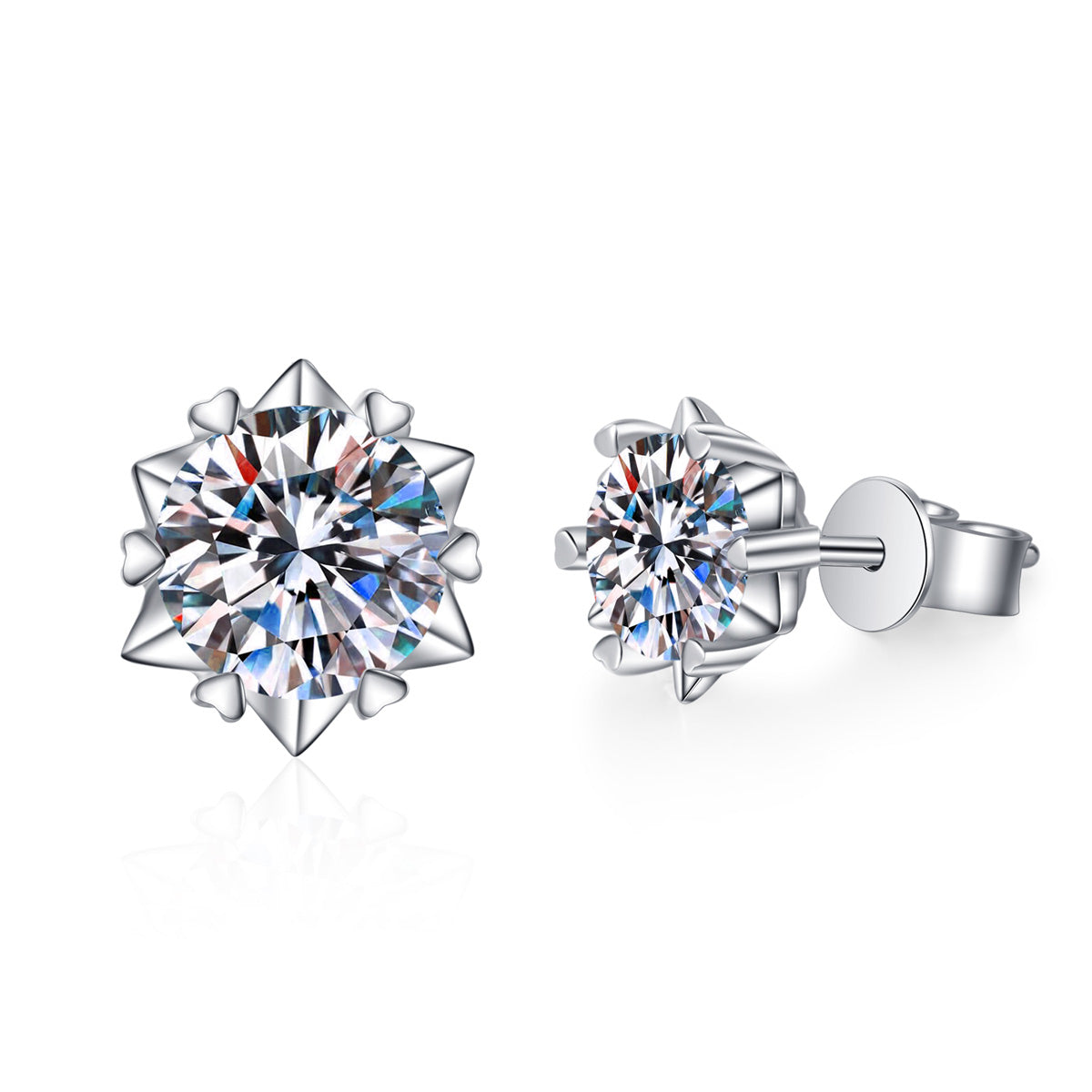 LANjewels Snowflake Love Moissanite Stud Earrings