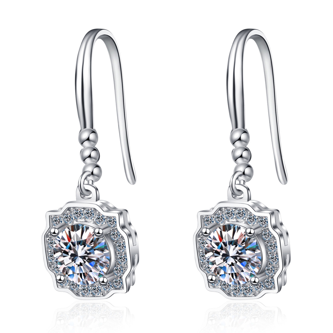 LANjewels Harry Halo Moissanite Drop Earrings